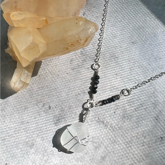 Caribbean Seaglass + Agate Crystal Handmade Necklace - Picture 4 of 7